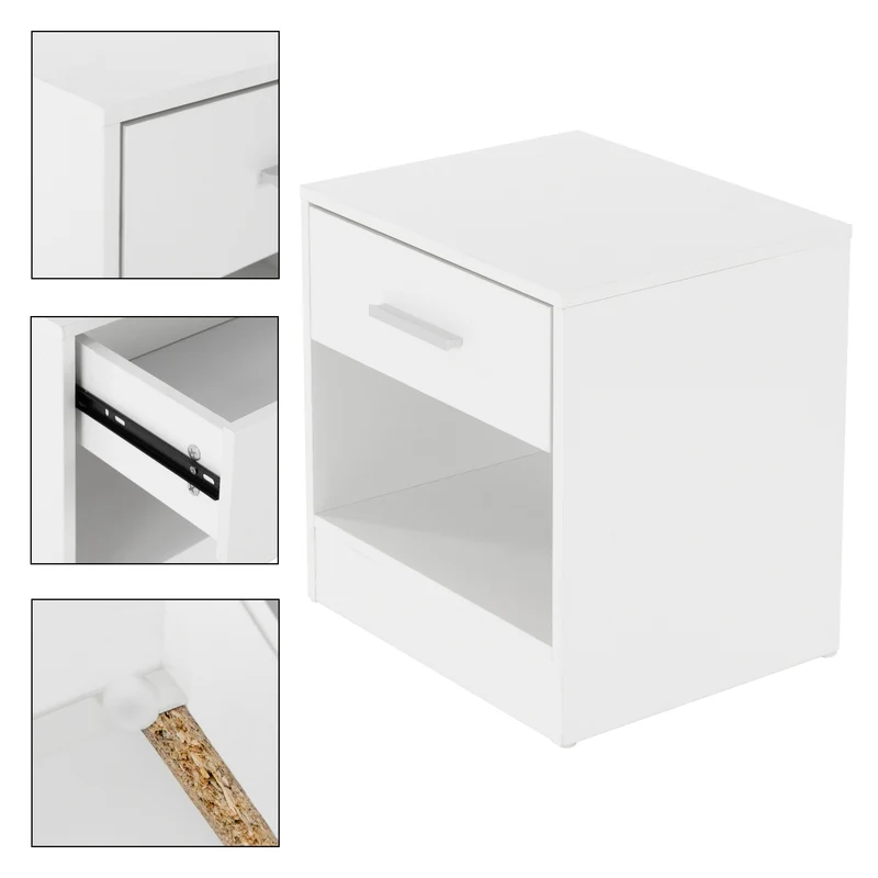 Nachttisch mit Schublade und offenem Fach 36.5x38.5x30 cm Weiß aus Holz ML-Design