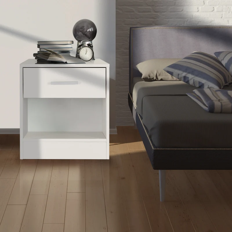 Nachttisch mit Schublade und offenem Fach 36.5x38.5x30 cm Weiß aus Holz ML-Design
