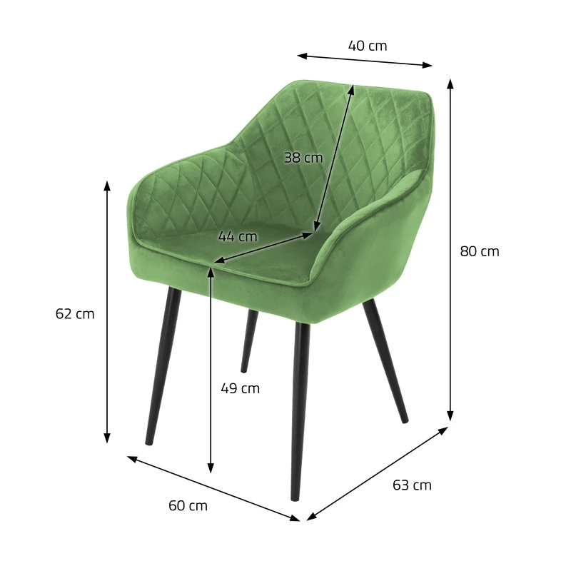 Esszimmerstuhl 2er Set Rauten Steppung mit Rücken- und Armlehnen Salbei Küchenstuhl mit Microfaser-Samtbezug ML-Design