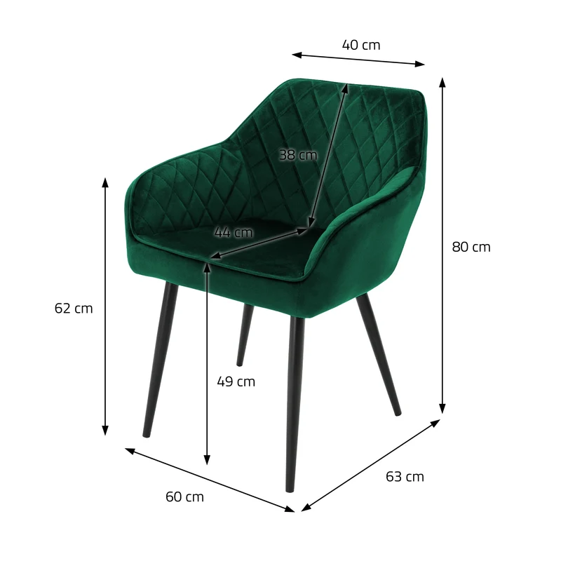 Esszimmerstuhl 2er Set Rauten Steppung mit Rücken- und Armlehnen Dunkelgrün Küchenstuhl mit Microfaser-Samtbezug ML-Design