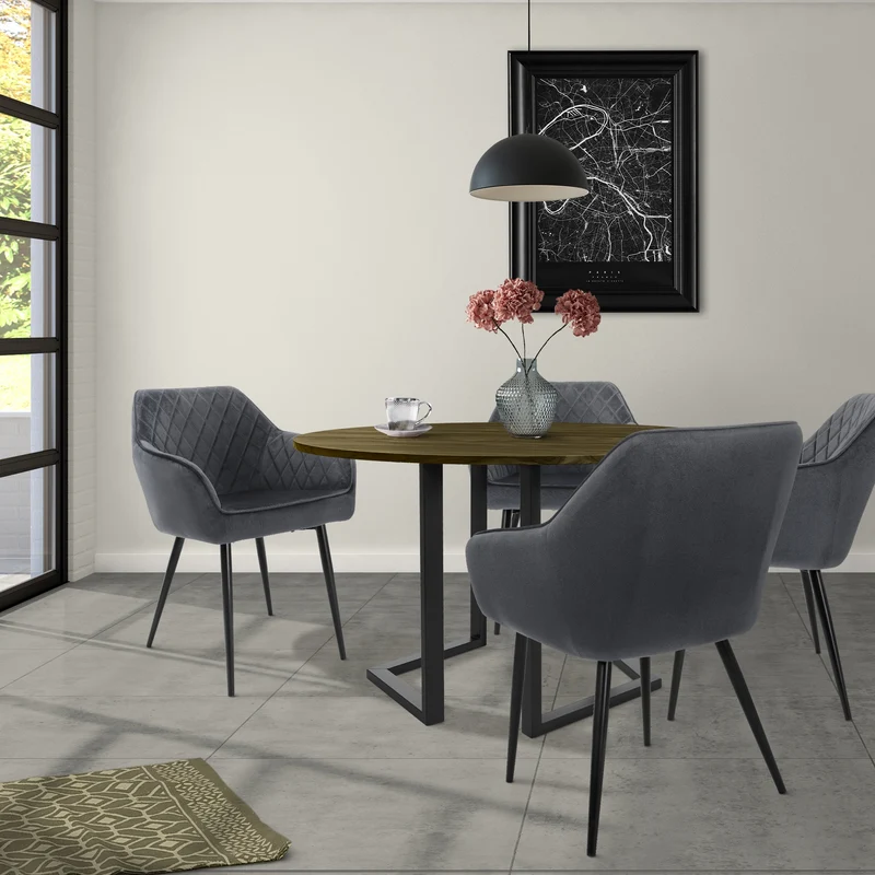 Esszimmerstuhl 2er Set Rauten Steppung Anthrazit Samtbezug mit Metallbeinen inkl. Montagematerial ML-Design