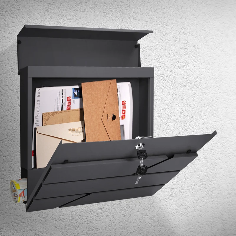 Briefkasten mit Zeitungsfach 37x11x37 cm Anthrazit aus Edelstahl