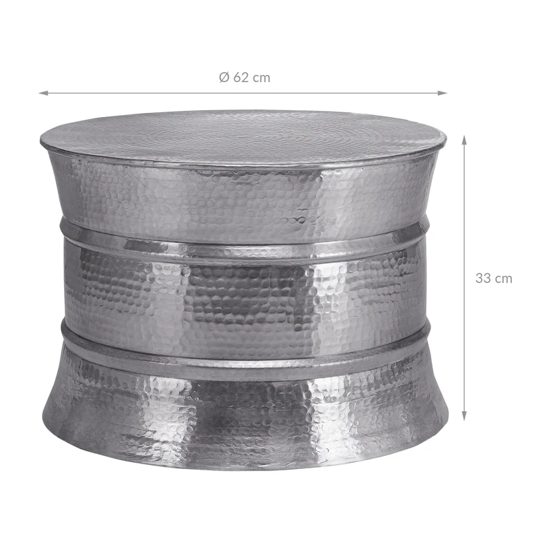Couchtisch Ø 62x33 cm Silber aus Aluminium-Legierung in Hammerschlag-Technik WOMO-Design