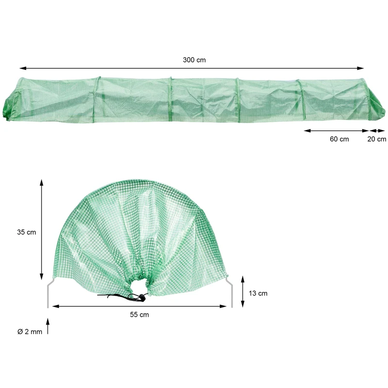 Folientunnel 300x55x35 cm Transparent/Grün aus PE-Gitterfolie
