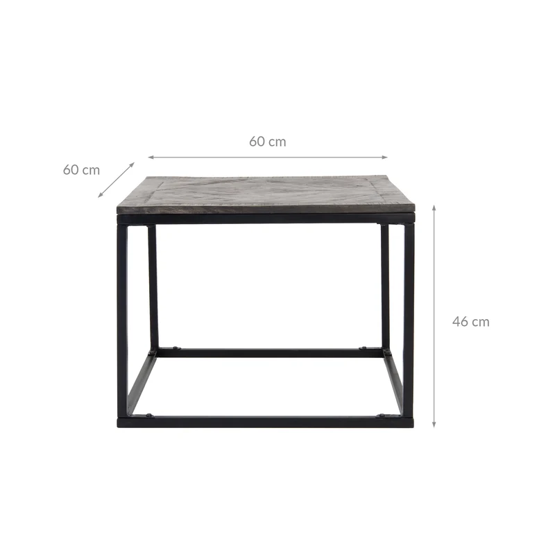 Beistelltisch 60x60 cm Grau, Unikat, handgefertigt aus Mangoholz WOMO-Design