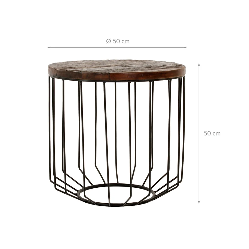 Couchtisch rund Ø 50x50 cm Natur/Schwarz aus Altholz, Metallgestell WOMO-Design