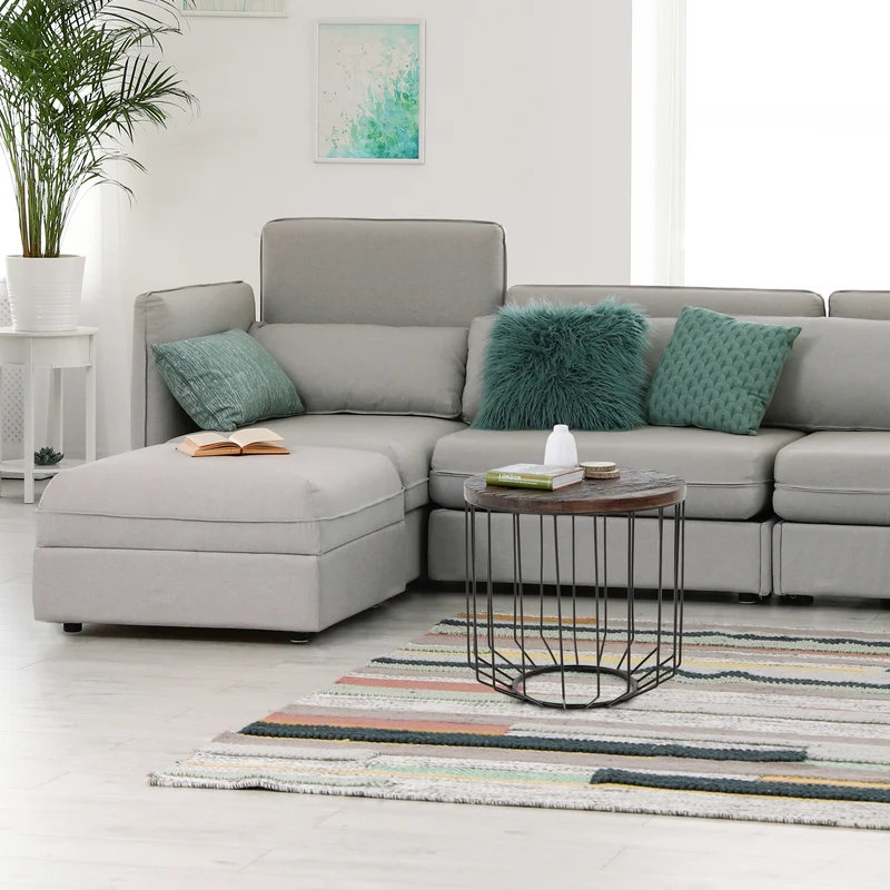 Couchtisch rund Ø 50x50 cm Natur/Schwarz aus Altholz, Metallgestell WOMO-Design