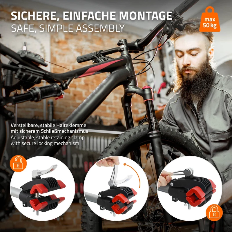 Fahrrad Montageständer Reparaturständer auch für E-Bikes bis 50 kg höhenverstellbar 360° drehbar aus Stahl