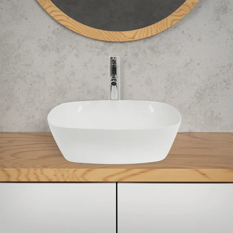 Waschbecken Rund ohne Überlauf Ø 40,5x14 cm Weiß aus Keramik LuxeBath