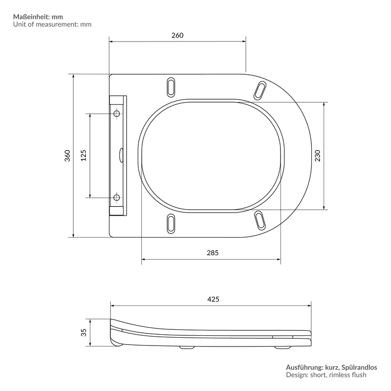 Wand-WC Hänge Toilette aus Keramik Schwarz matt 49cm kurz Spülrandlos mit Nanoversiegelung & Softclose LuxeBath