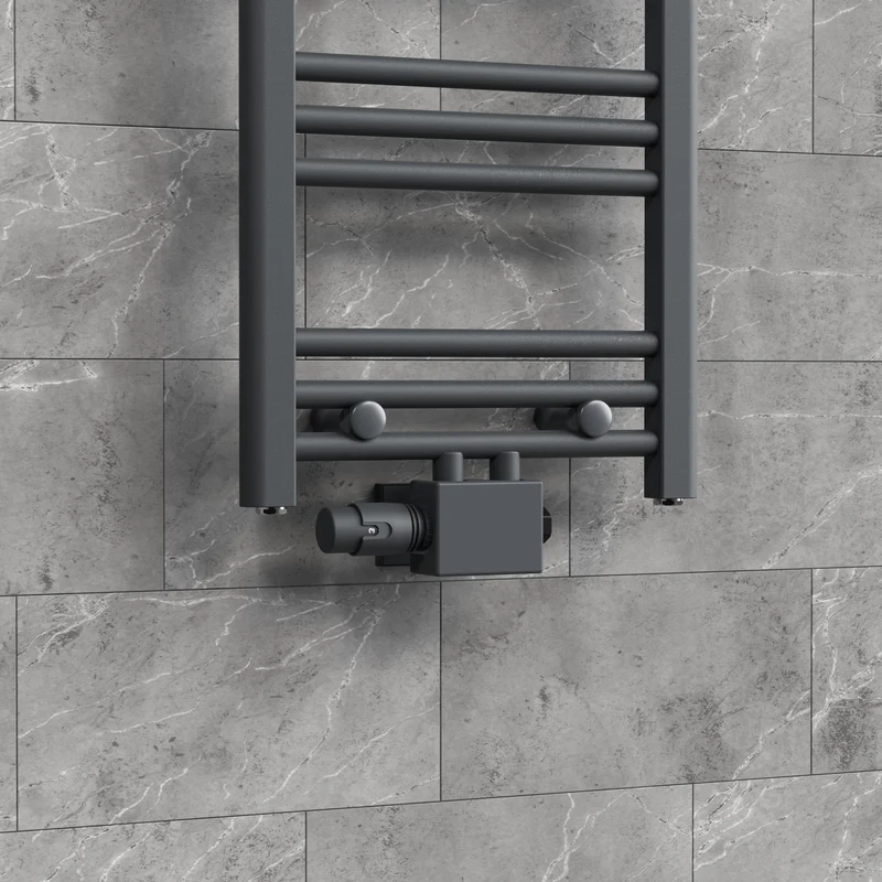 Ventil-Armaturen Set Anthrazit Universal für Eck- und Durchgangsform inkl. Thermostatkopf LuxeBath
