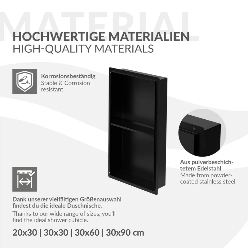 Duschnische 2 Ebenen 30x60 cm Schwarz aus Edelstahl Unterputz Rahmen Wandnische Duschablage LuxeBath