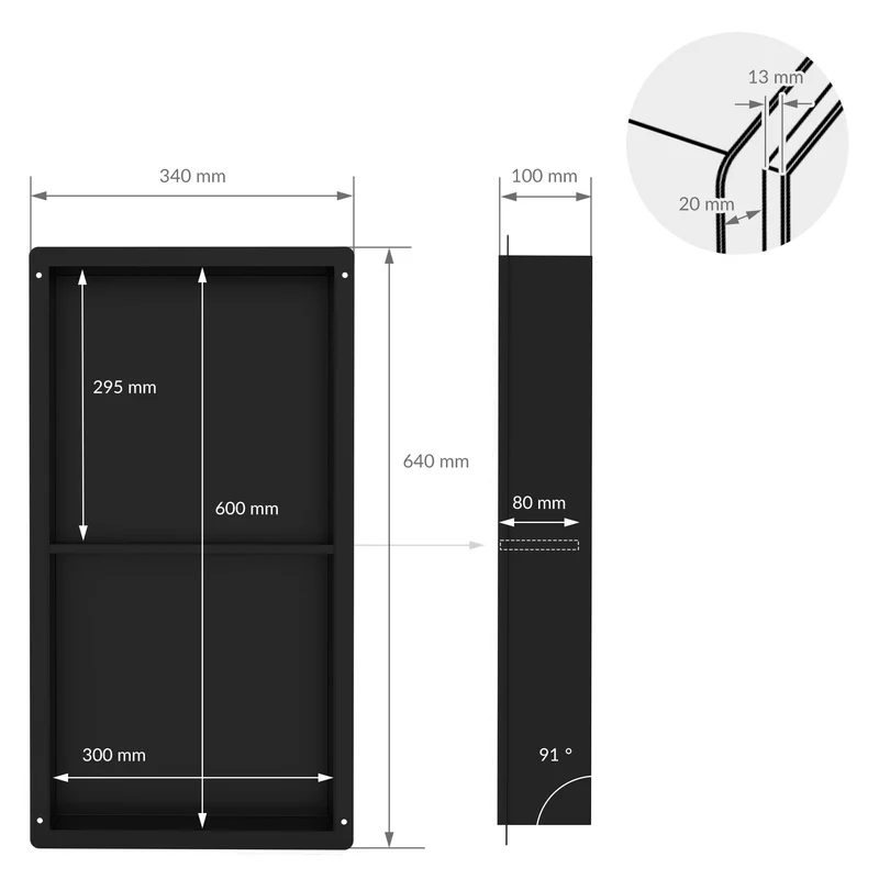 Duschnische 2 Ebenen 30x60 cm Schwarz aus Edelstahl Unterputz Rahmen Wandnische Duschablage LuxeBath