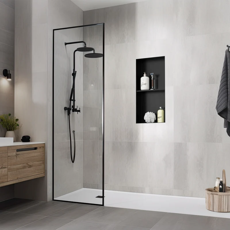 Duschnische 2 Ebenen 30x60 cm Schwarz aus Edelstahl Unterputz Rahmen Wandnische Duschablage LuxeBath