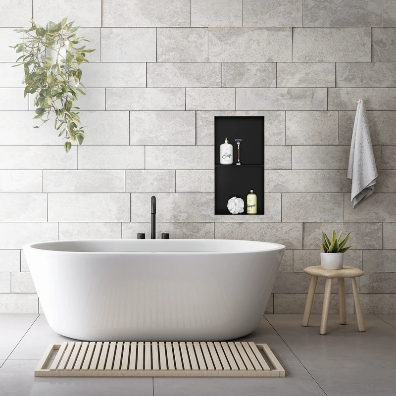 Duschnische 2 Ebenen 30x60 cm Schwarz aus Edelstahl Unterputz Rahmen Wandnische Duschablage LuxeBath