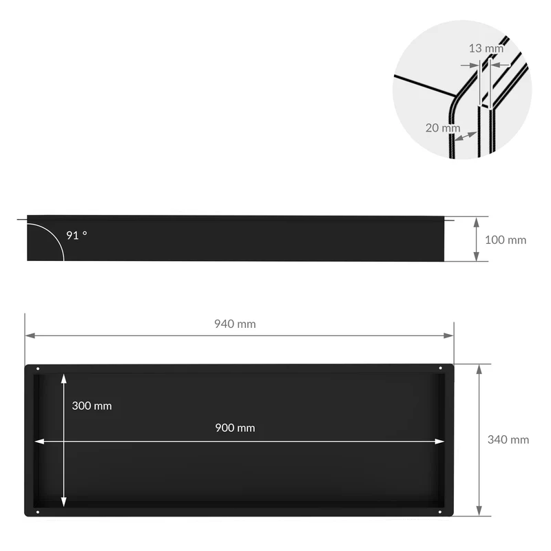 Duschnische 90x30 cm Schwarz aus Edelstahl Unterputz Rahmen Wandnische Duschablage LuxeBath