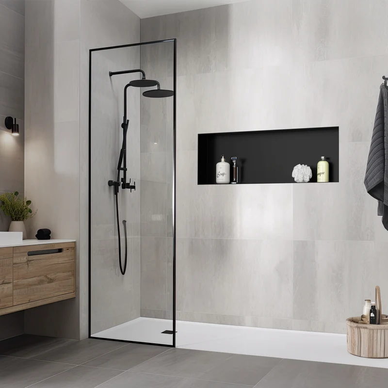 Duschnische 90x30 cm Schwarz aus Edelstahl Unterputz Rahmen Wandnische Duschablage LuxeBath