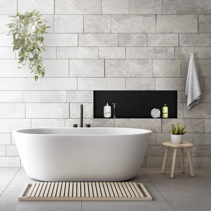 Duschnische 90x30 cm Schwarz aus Edelstahl Unterputz Rahmen Wandnische Duschablage LuxeBath