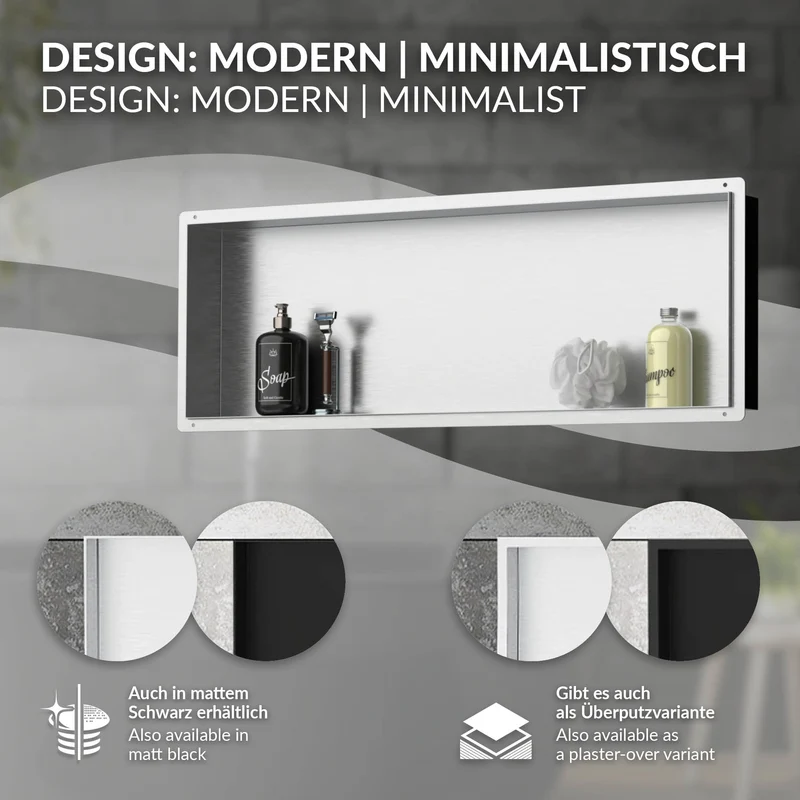 Duschnische 90x30 cm Silber aus Edelstahl Unterputz Rahmen Wandnische Duschablage LuxeBath