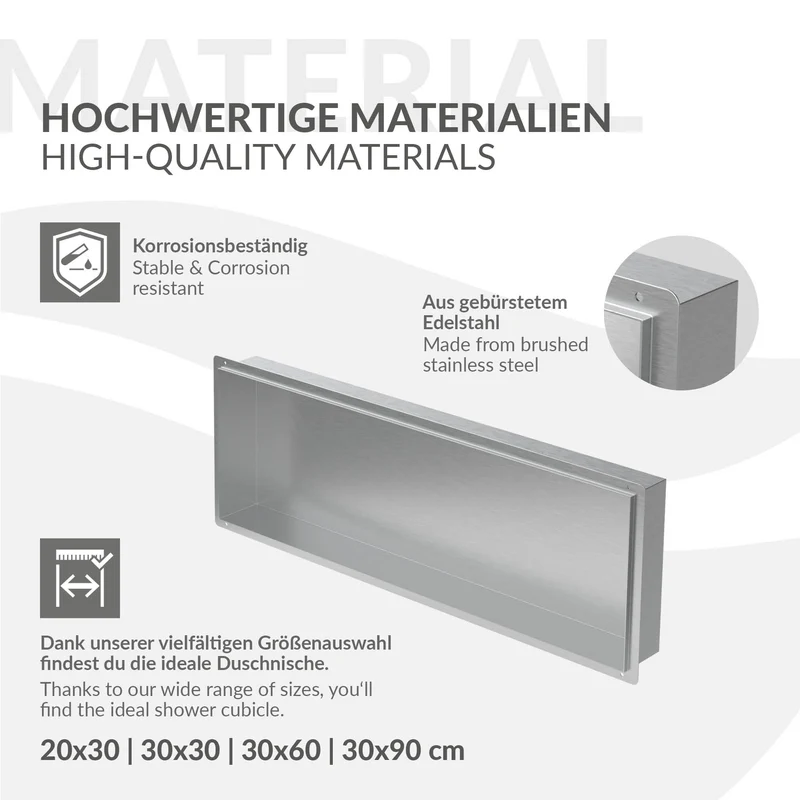 Duschnische 90x30 cm Silber aus Edelstahl Unterputz Rahmen Wandnische Duschablage LuxeBath