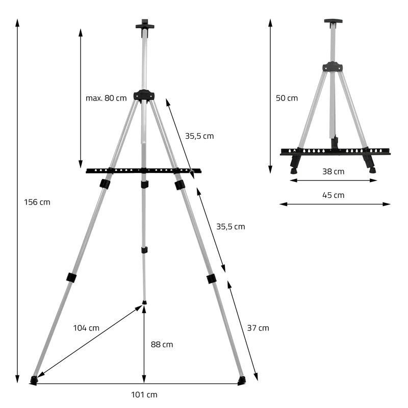 Aluminium Staffelei Dreibein 50-156 cm höhenverstellbar Silber