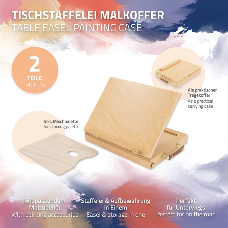 Tischstaffelei mit Schublade und Mischpalette Natur aus Holz