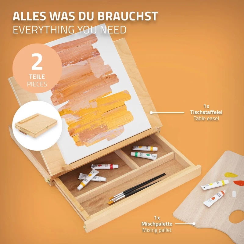 Tischstaffelei mit Schublade und Mischpalette Natur aus Holz