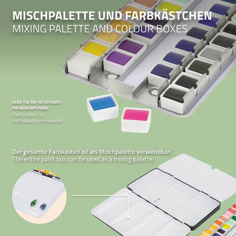 Aquarellfarbkasten mit 48 Farben inklusive Pinsel und Papier Malkasten Set