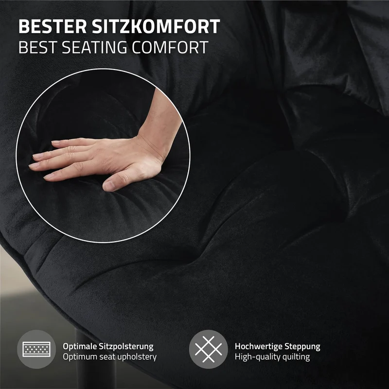 Esszimmerstuhl 2er Set mit Rücken- und Armlehnen Schwarz Küchenstuhl mit Microfaser-Samtbezug ML-Design