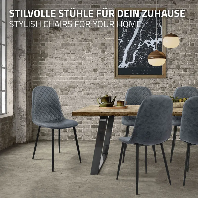 Esszimmerstuhl 4er Set Rauten Steppung mit Rückenlehne Anthrazit Küchenstuhl mit Kunstleder Bezug ML-Design