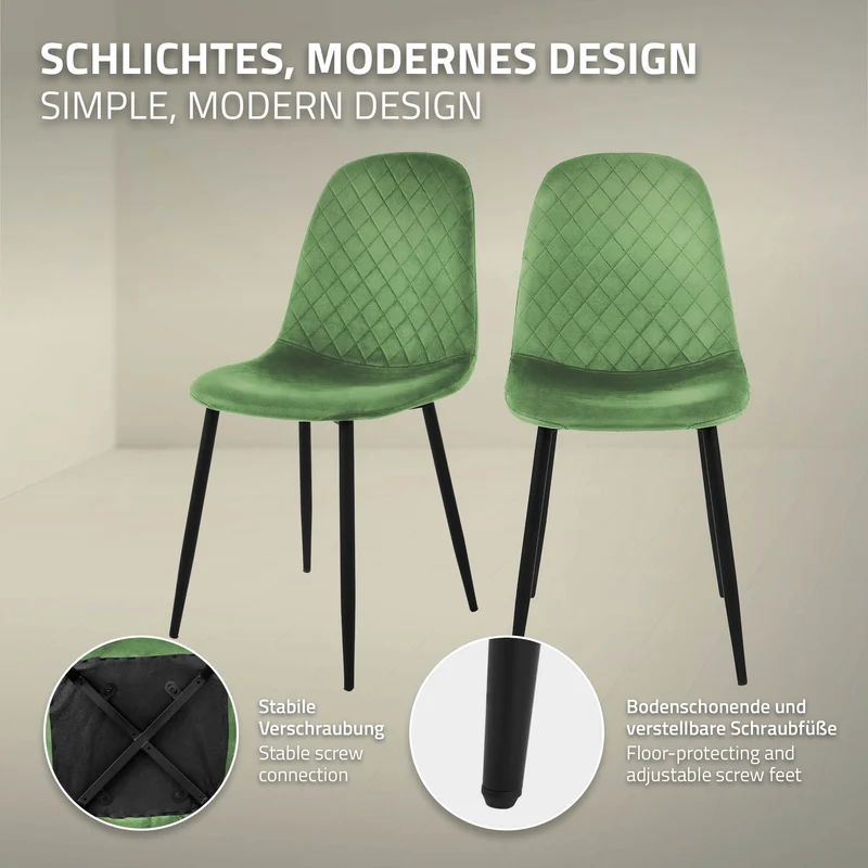 Esszimmerstuhl 4er Set mit Rückenehne Salbei Küchenstuhl mit Microfaser-Samtbezug ML-Design
