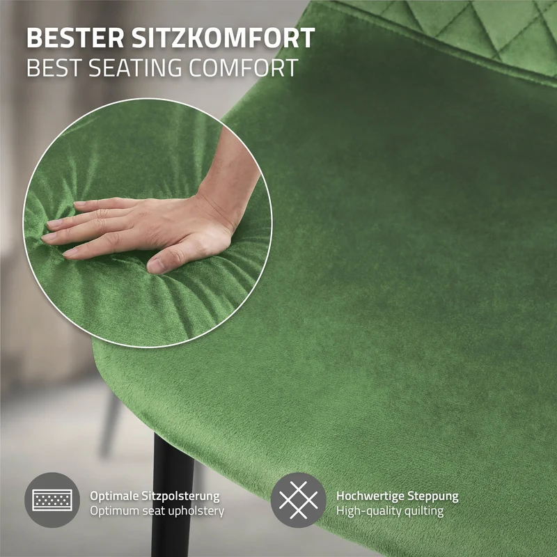 Esszimmerstuhl 4er Set mit Rückenehne Salbei Küchenstuhl mit Microfaser-Samtbezug ML-Design