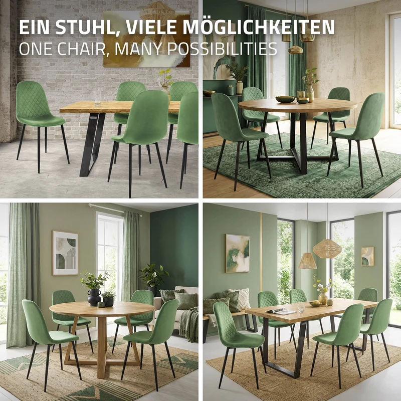 Esszimmerstuhl 4er Set mit Rückenehne Salbei Küchenstuhl mit Microfaser-Samtbezug ML-Design