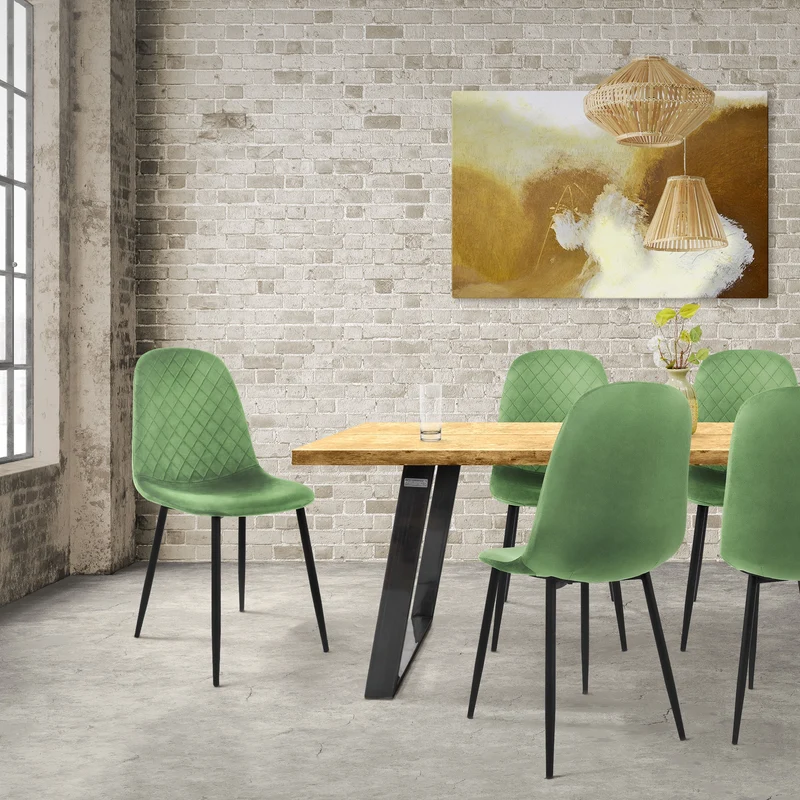 Esszimmerstuhl 4er Set mit Rückenehne Salbei Küchenstuhl mit Microfaser-Samtbezug ML-Design
