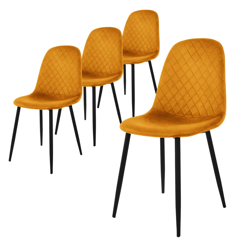 Esszimmerstuhl 4er Set Rauten Steppung mit Rückenlehne Küchenstuhl mit Microfaser-Samtbezug ML-Design