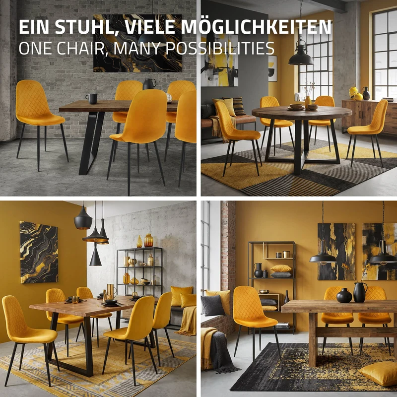 Esszimmerstuhl 4er Set mit Rückenlehne Senfgelb Küchenstuhl mit Microfaser-Samtbezug ML-Design