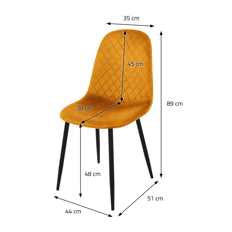 Esszimmerstuhl 4er Set mit Rückenlehne Senfgelb Küchenstuhl mit Microfaser-Samtbezug ML-Design