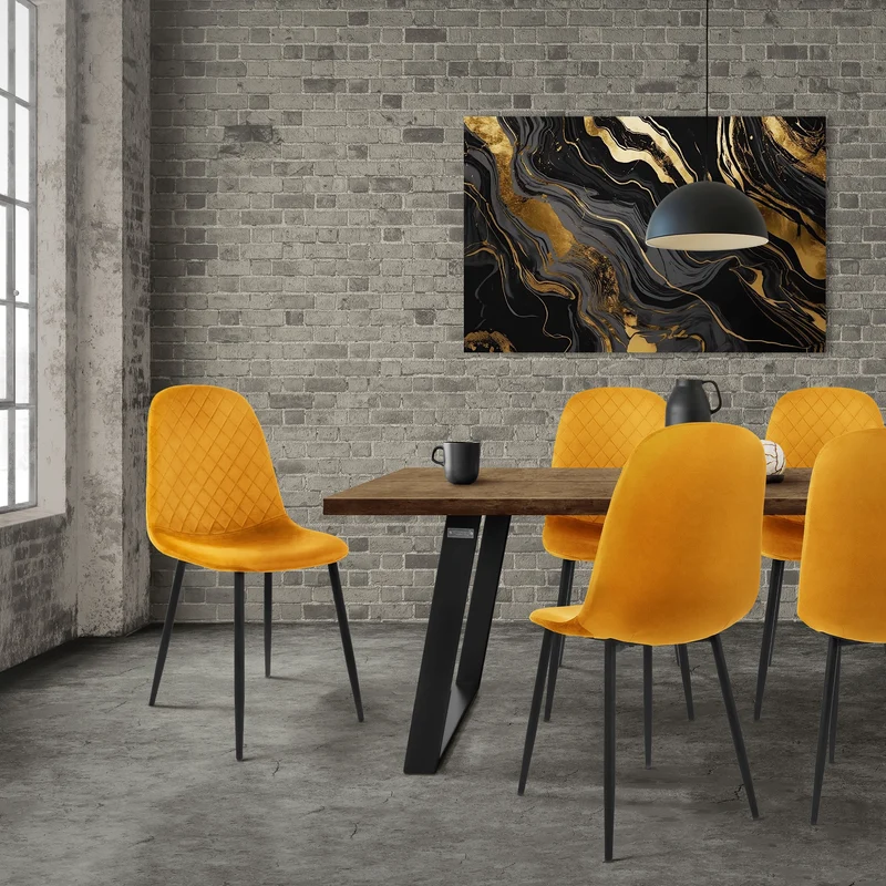 Esszimmerstuhl 4er Set mit Rückenlehne Senfgelb Küchenstuhl mit Microfaser-Samtbezug ML-Design