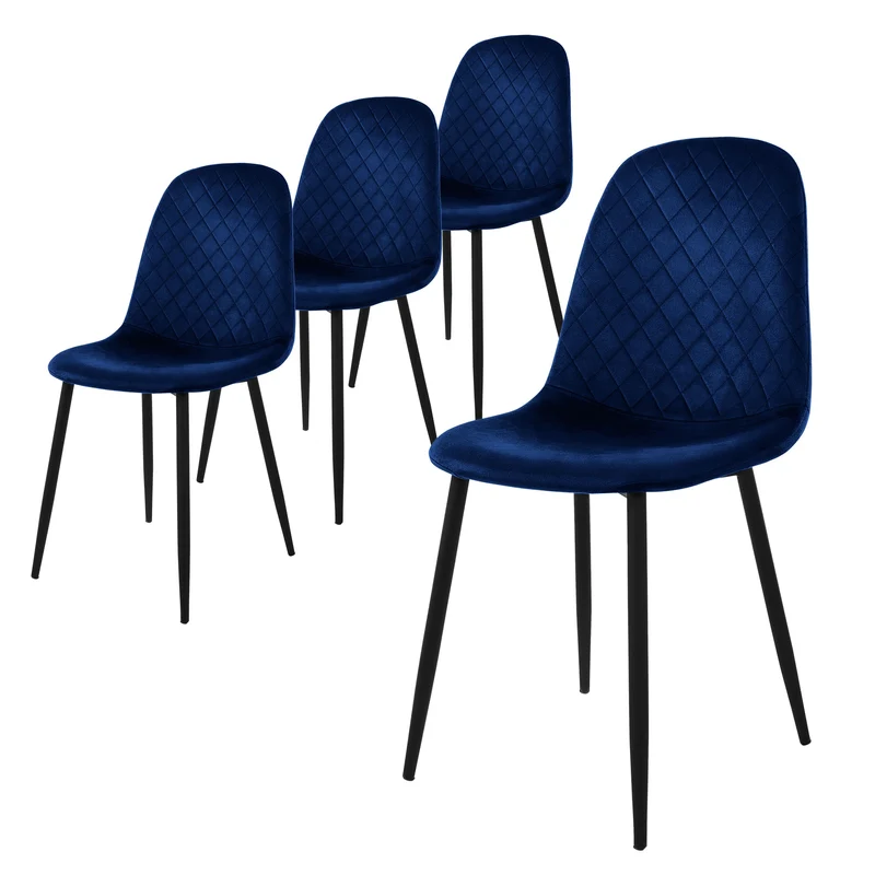 Esszimmerstuhl 4er Set Rauten Steppung mit Rückenlehne Küchenstuhl mit Microfaser-Samtbezug ML-Design