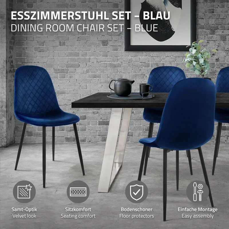 Esszimmerstuhl 4er Set mit Rückenlehne Dunkelblau Küchenstuhl mit Microfaser-Samtbezug ML-Design
