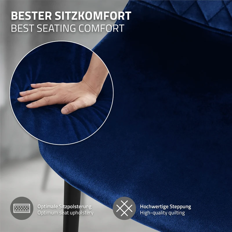 Esszimmerstuhl 4er Set mit Rückenlehne Dunkelblau Küchenstuhl mit Microfaser-Samtbezug ML-Design