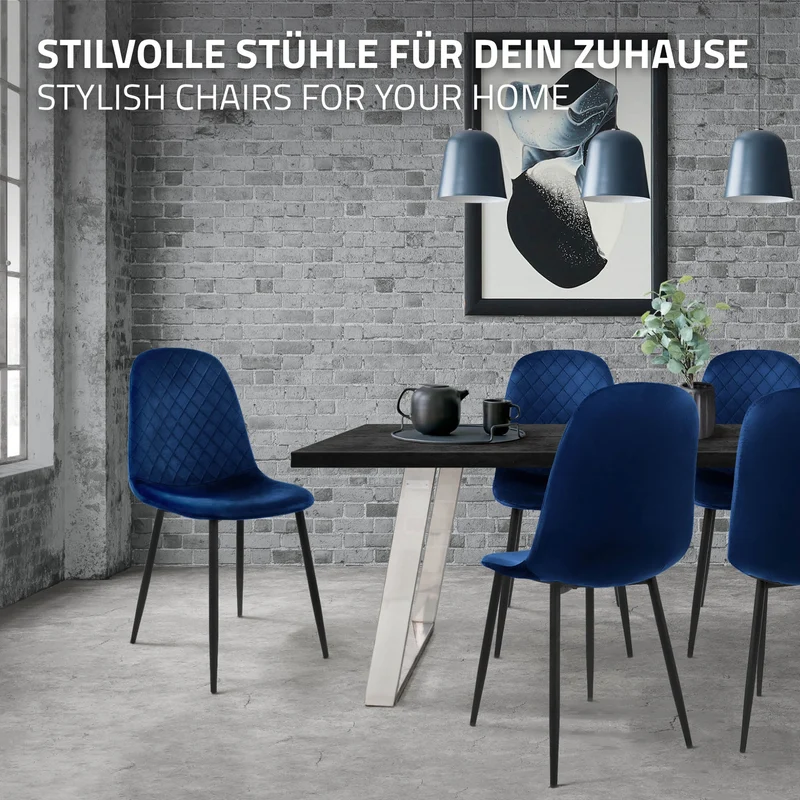 Esszimmerstuhl 4er Set mit Rückenlehne Dunkelblau Küchenstuhl mit Microfaser-Samtbezug ML-Design