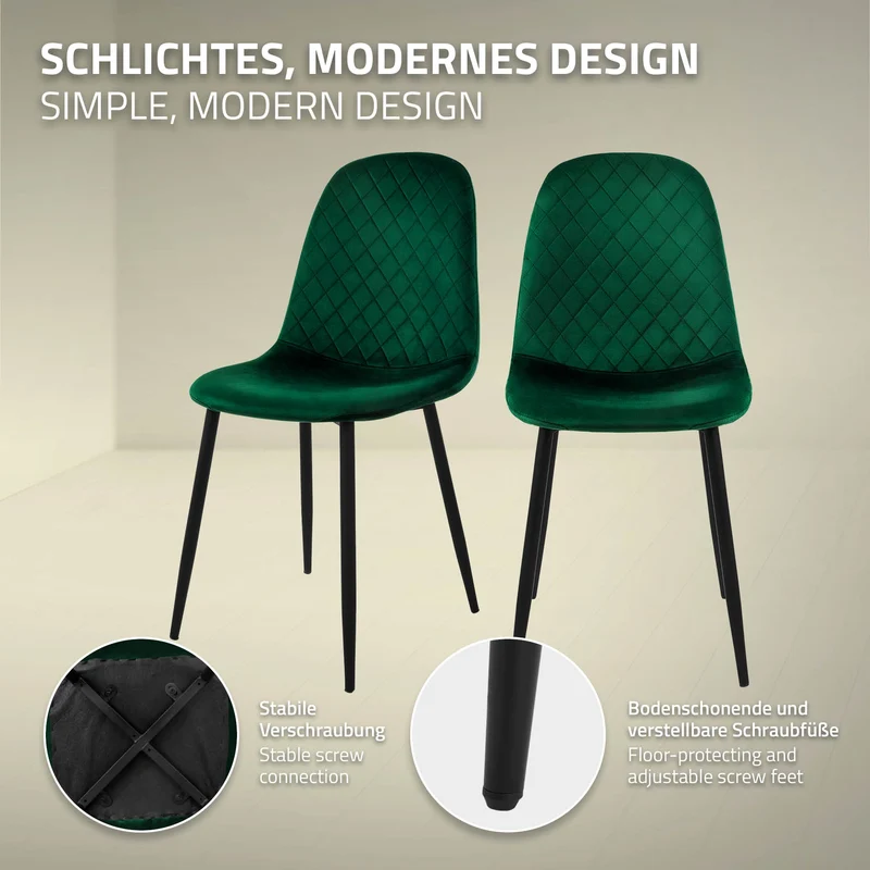 Esszimmerstuhl 4er Set mit Rückenlehne Dunkelgrün Küchenstuhl mit Microfaser-Samtbezug ML-Design