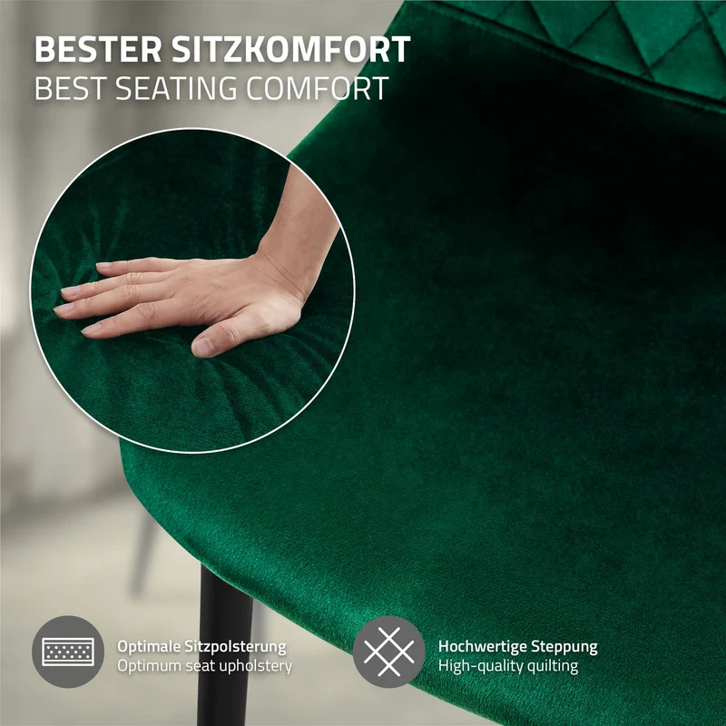 Esszimmerstuhl 4er Set mit Rückenlehne Dunkelgrün Küchenstuhl mit Microfaser-Samtbezug ML-Design