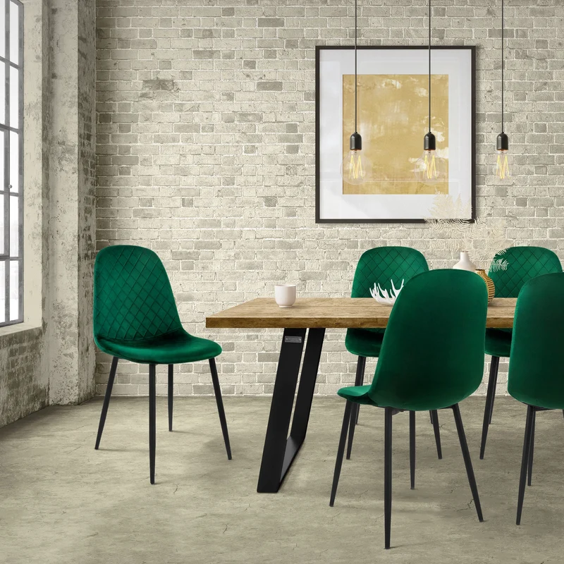 Esszimmerstuhl 4er Set mit Rückenlehne Dunkelgrün Küchenstuhl mit Microfaser-Samtbezug ML-Design