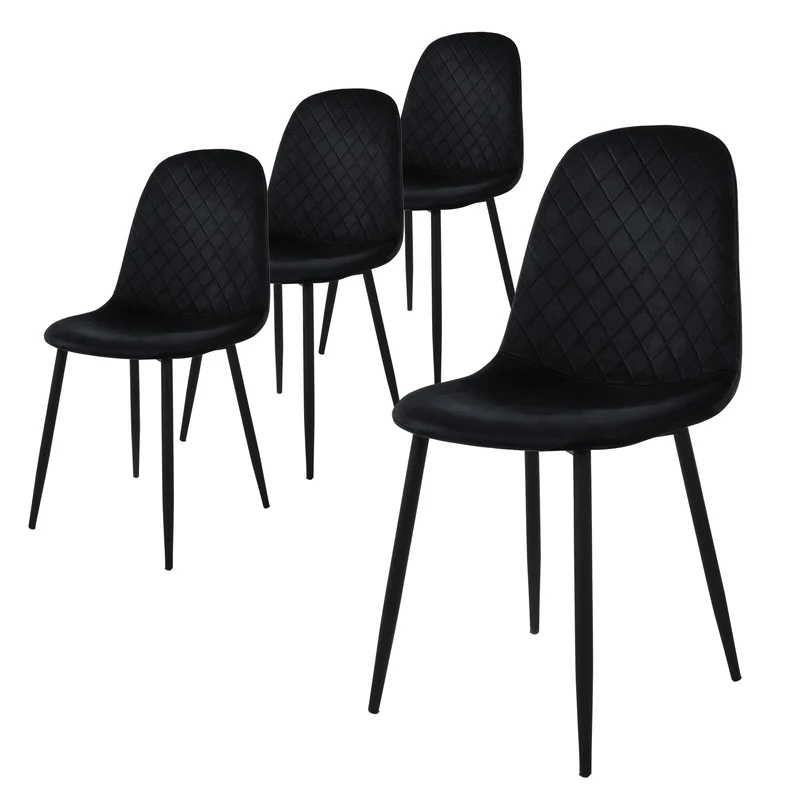 Esszimmerstuhl 4er Set Rauten Steppung mit Rückenlehne Küchenstuhl mit Microfaser-Samtbezug ML-Design
