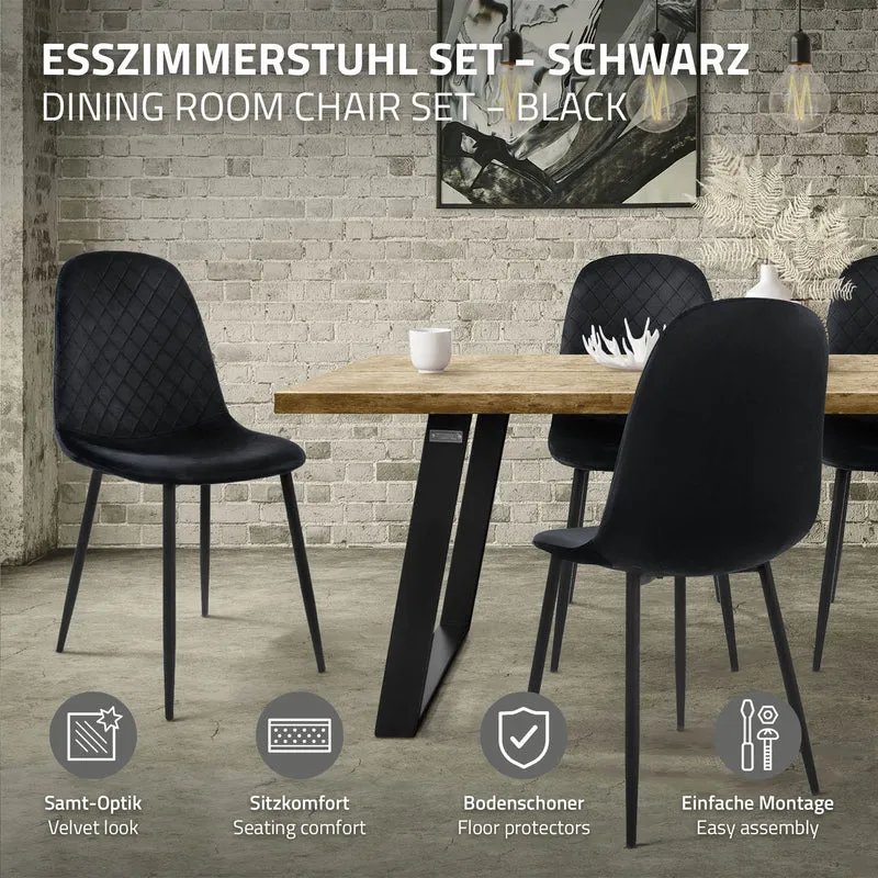 Esszimmerstuhl 4er Set mit Rückenlehne Schwarz Küchenstuhl mit Microfaser-Samtbezug ML-Design