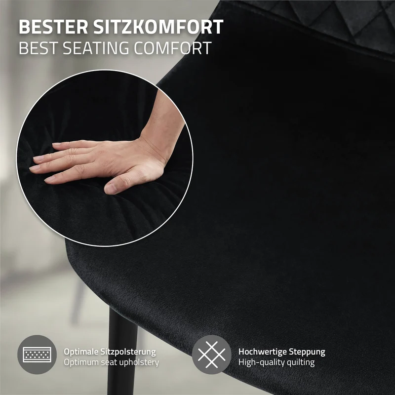 Esszimmerstuhl 4er Set mit Rückenlehne Schwarz Küchenstuhl mit Microfaser-Samtbezug ML-Design