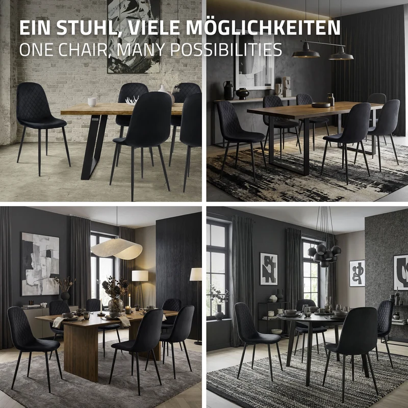Esszimmerstuhl 4er Set mit Rückenlehne Schwarz Küchenstuhl mit Microfaser-Samtbezug ML-Design