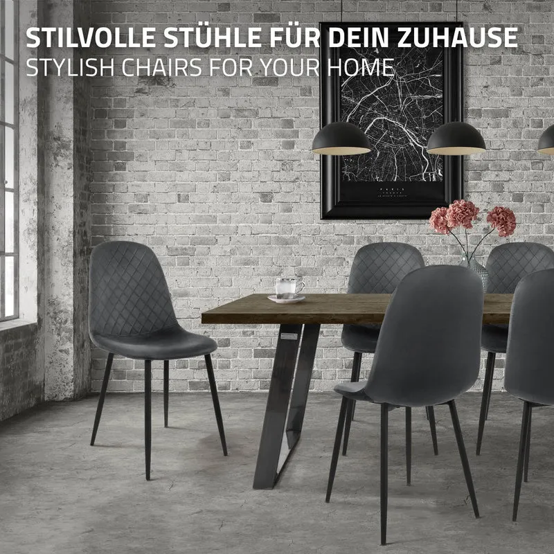 Esszimmerstuhl 4er Set Rauten Steppung mit Rückenlehne Anthrazit Küchenstuhl mit Microfaser-Samtbezug ML-Design
